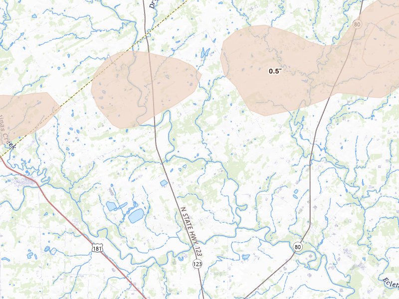 Radar-estimated hail-size map of the storm over Hobson, TX