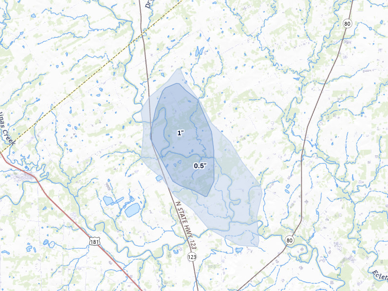 NEXRAD radar-signature map of the hail over Hobson, TX