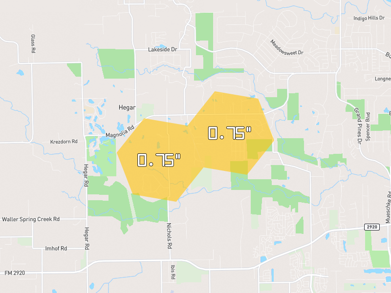 Hail map of Hockley, TX on Jun 2, 2026, hail up to 0.75"