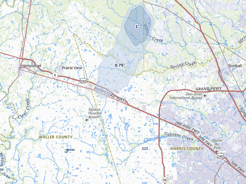 NEXRAD radar-signature map of the hail storm over Hockley, TX on Jul 22, 2026