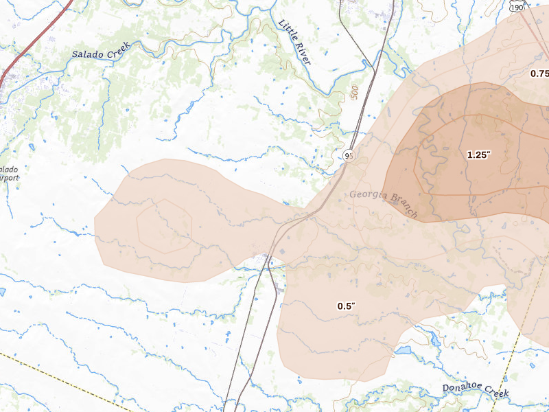 Radar-estimated hail-size map of the storm over Holland, TX on May 10, 2026