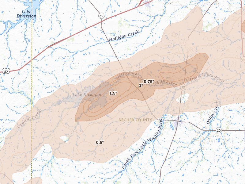 Radar-estimated hail-size map of the storm over Holliday, TX