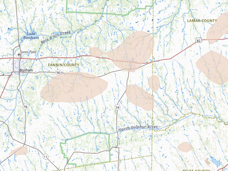 Radar-estimated hail-size map of the storm over Honey Grove, TX on May 9, 2026