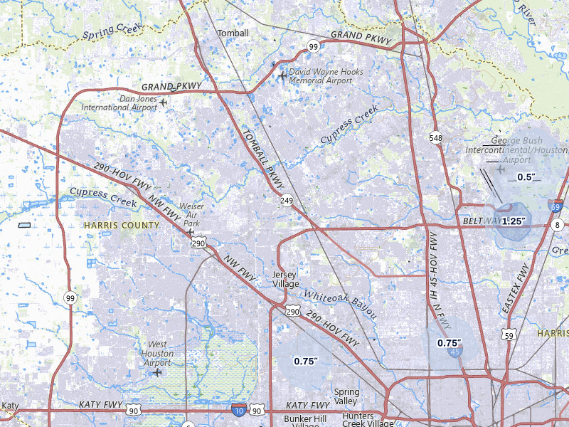 NEXRAD radar-signature map of the hail storm over Houston, TX on Mar 6, 2026