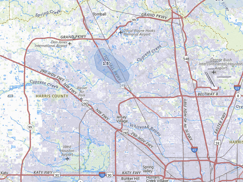 NEXRAD radar-signature map of the hail over Houston, TX