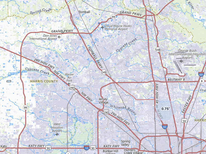 NEXRAD radar-signature map of the hail over Houston, TX