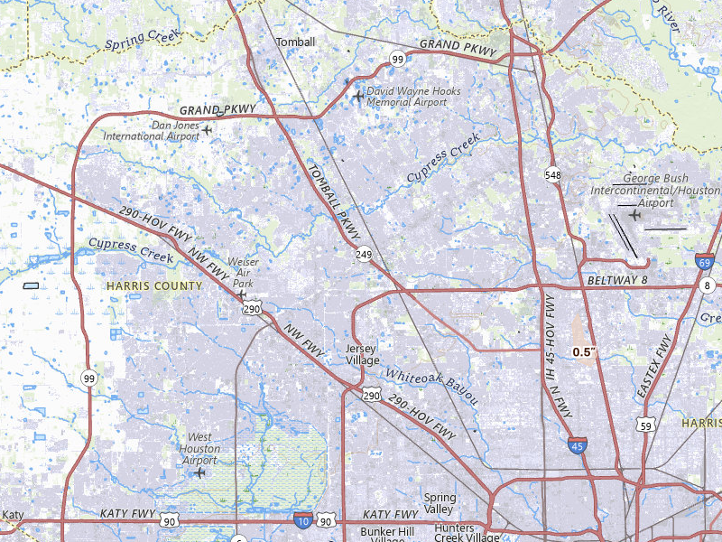 Radar-estimated hail-size map of the storm over Houston, TX on Jul 8, 2026