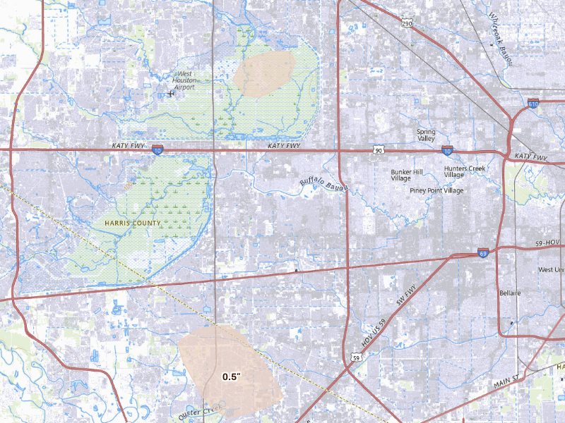 Radar-estimated hail-size map of the storm over Houston, TX