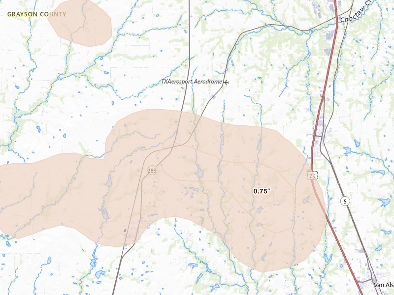 Radar-estimated hail-size map of the storm over Howe, TX on Jun 18, 2026