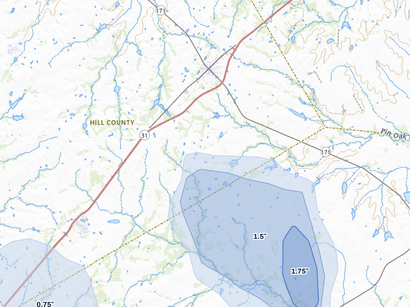 NEXRAD radar-signature map of the hail storm over Hubbard, TX on Jun 2, 2026