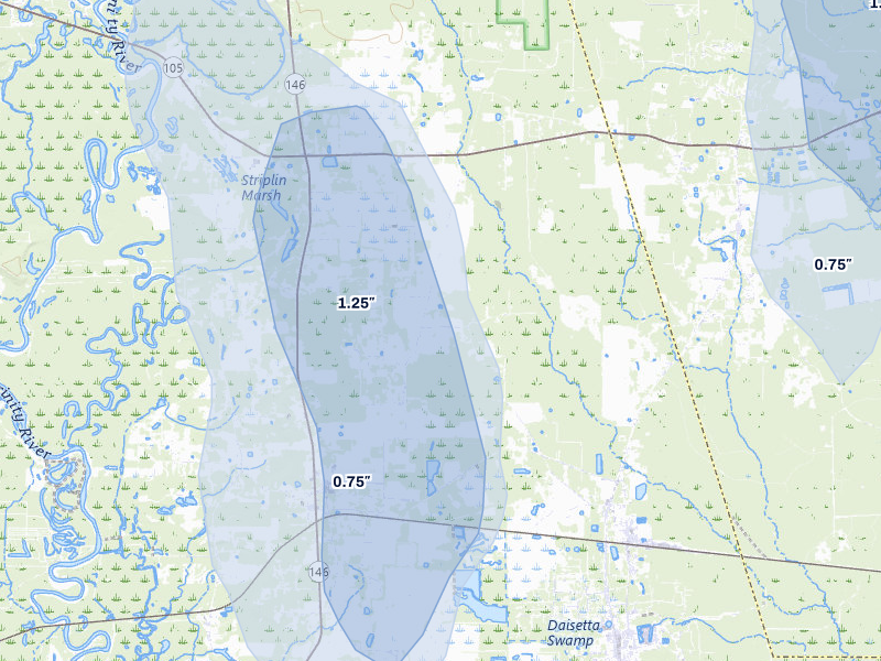 NEXRAD radar-signature map of the hail storm over Hull, TX on Jul 7, 2026