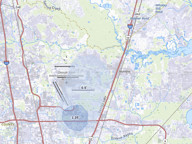 NEXRAD radar-signature map of the hail storm over Humble, TX on Mar 6, 2026