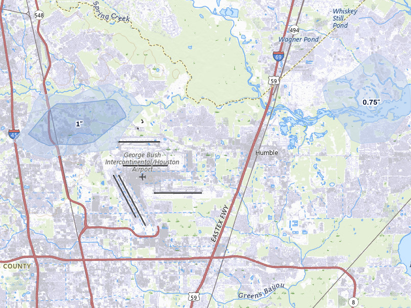 NEXRAD radar-signature map of the hail over Humble, TX