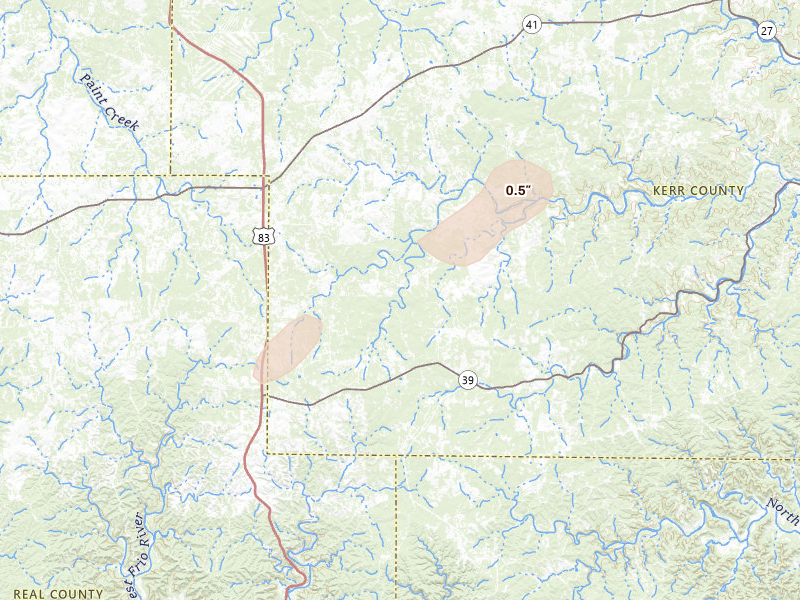 Radar-estimated hail-size map of the storm over Hunt, TX on Apr 12, 2026