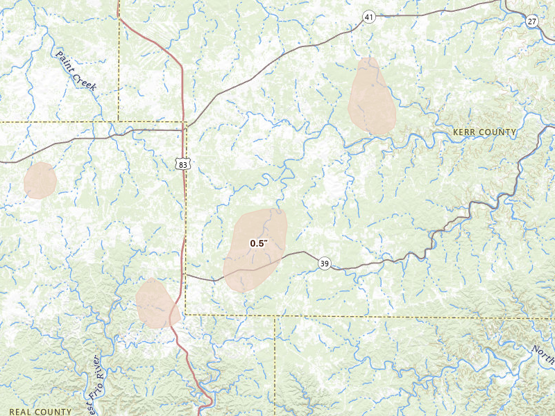Radar-estimated hail-size map of the storm over Hunt, TX on May 10, 2026