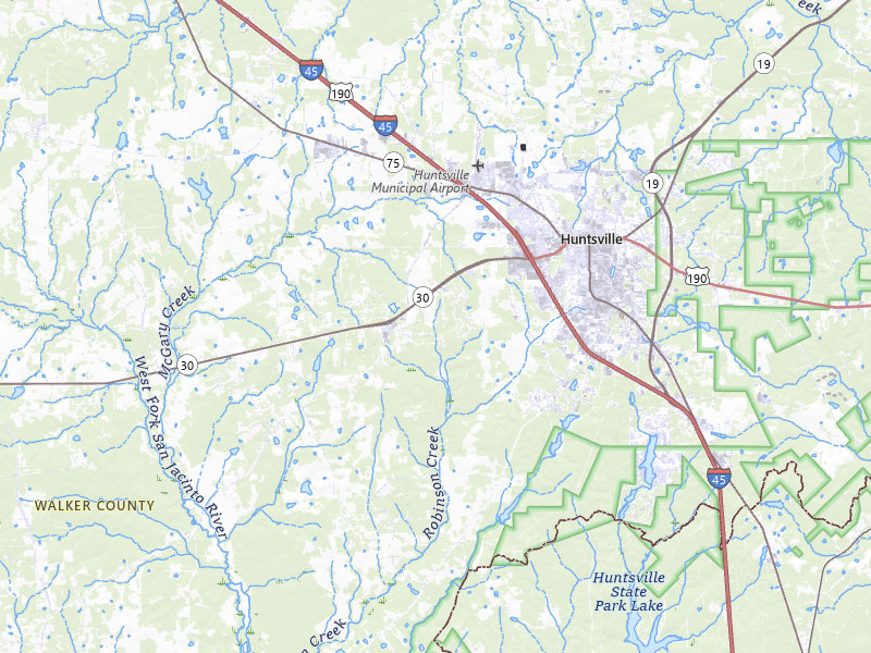 NEXRAD radar-signature map of the hail storm over Huntsville, TX on Apr 22, 2026