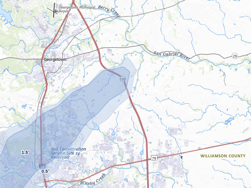 NEXRAD radar-signature map of the hail over Hutto, TX