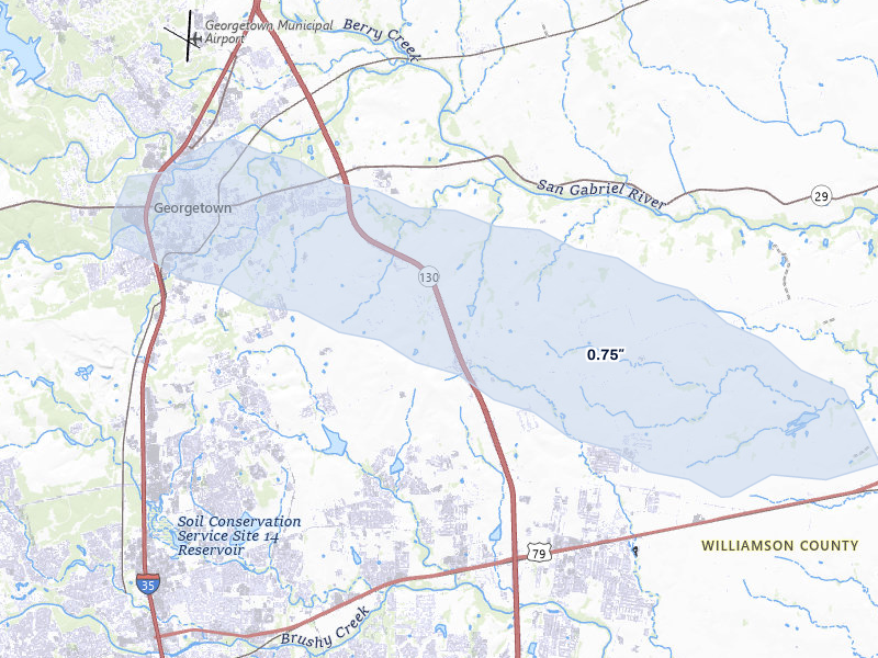 NEXRAD radar-signature map of the hail storm over Hutto, TX on May 10, 2026