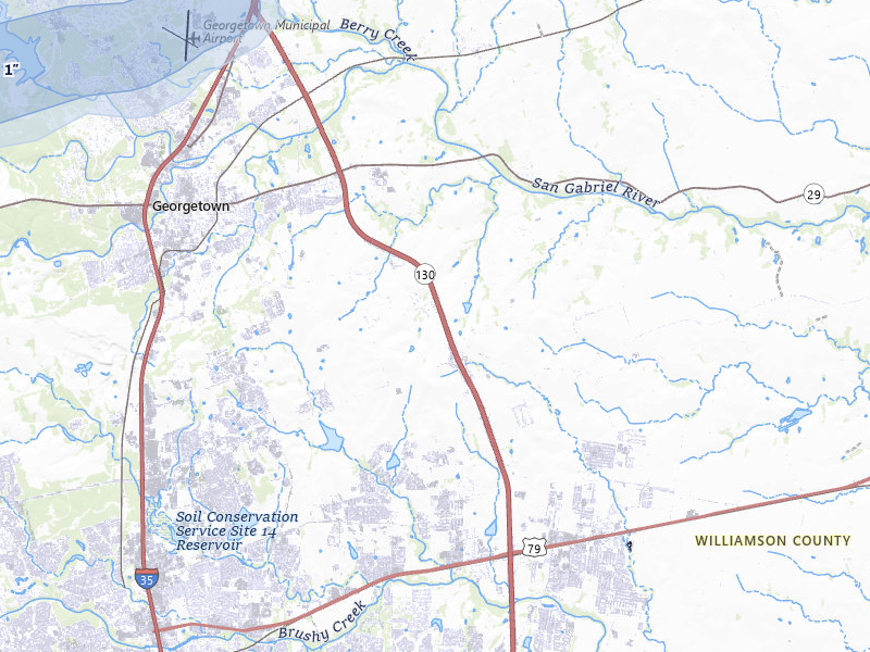 NEXRAD radar-signature map of the hail storm over Hutto, TX on May 25, 2026
