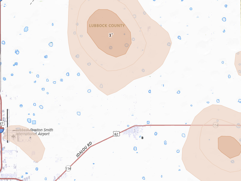 Radar-estimated hail-size map of the storm over Idalou, TX on May 23, 2026