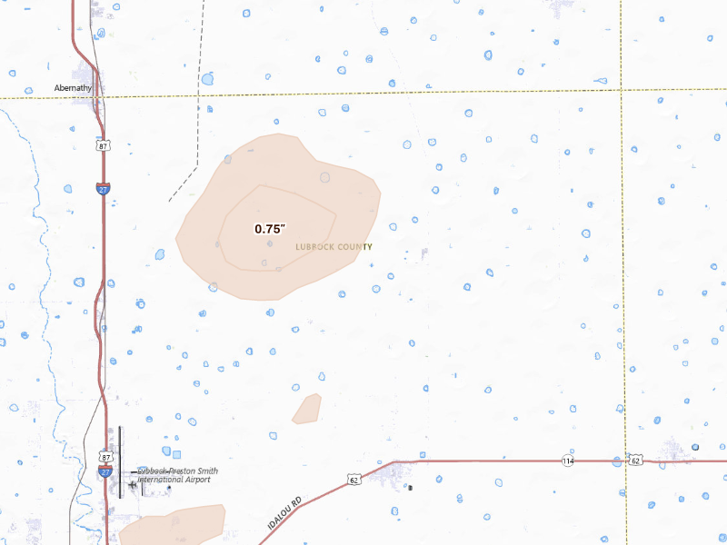 Radar-estimated hail-size map of the storm over Idalou, TX