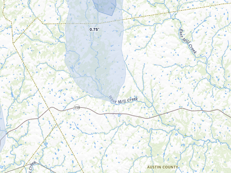NEXRAD radar-signature map of the hail over Industry, TX