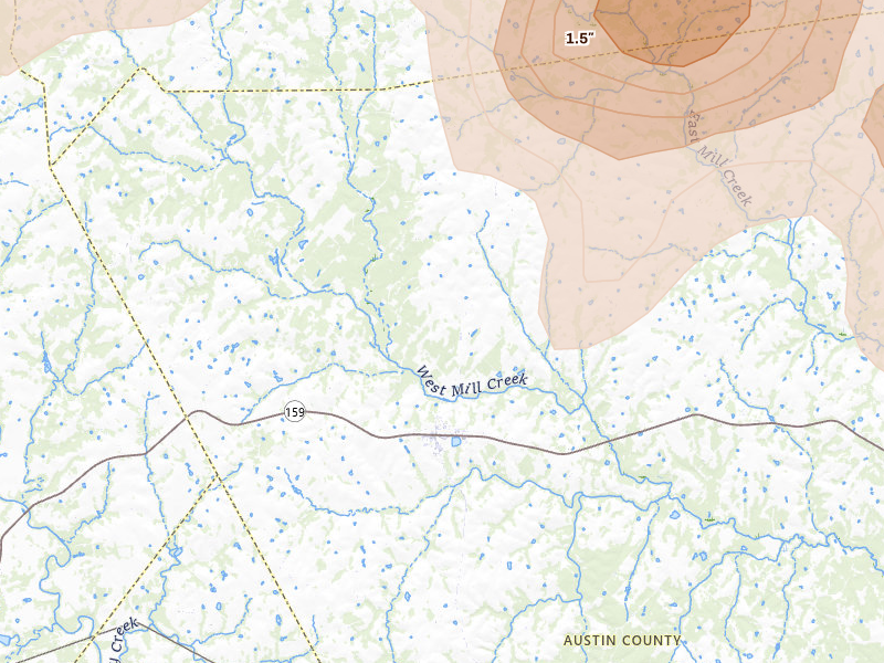 Radar-estimated hail-size map of the storm over Industry, TX on May 10, 2026