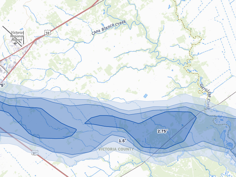 NEXRAD radar-signature map of the hail storm over Inez, TX on May 1, 2026