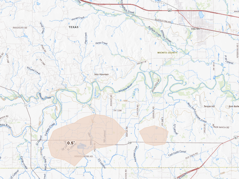 Radar-estimated hail-size map of the storm over Iowa Park, TX