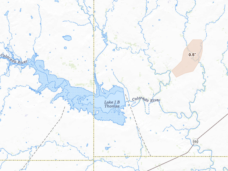 Radar-estimated hail-size map of the storm over Ira, TX on Apr 16, 2026