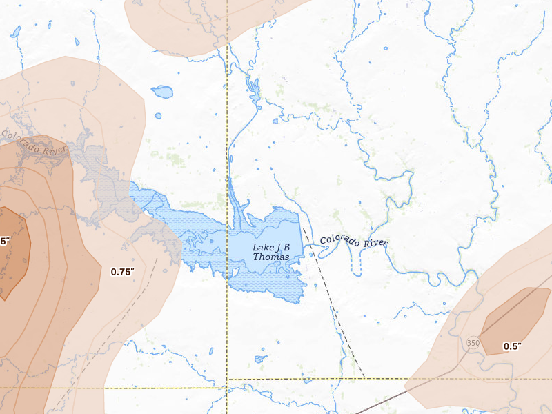 Radar-estimated hail-size map of the storm over Ira, TX on May 10, 2026