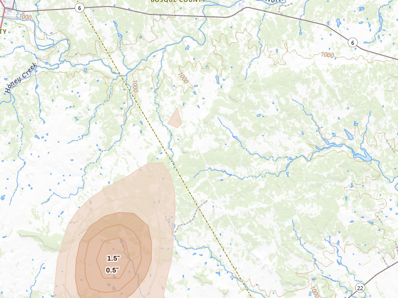 Radar-estimated hail-size map of the storm over Iredell, TX