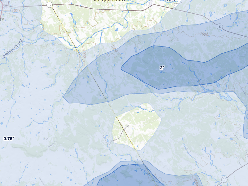 NEXRAD radar-signature map of the hail over Iredell, TX