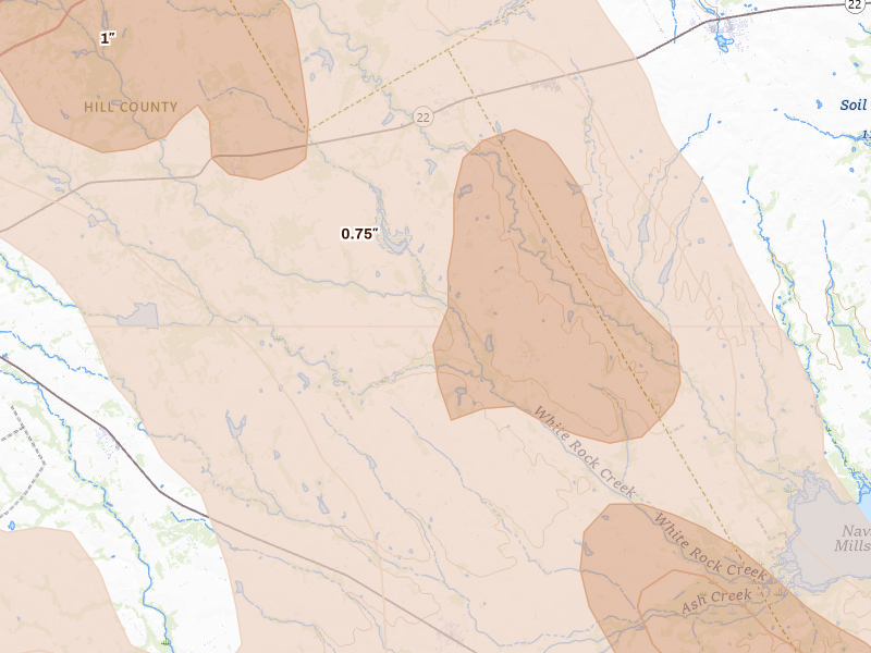 Radar-estimated hail-size map of the storm over Irene, TX on Apr 28, 2026
