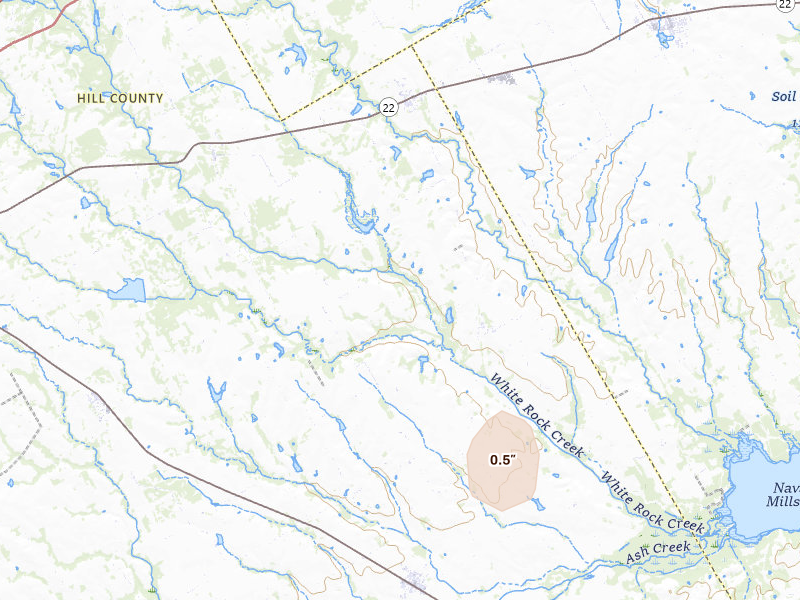 Radar-estimated hail-size map of the storm over Irene, TX on May 22, 2026