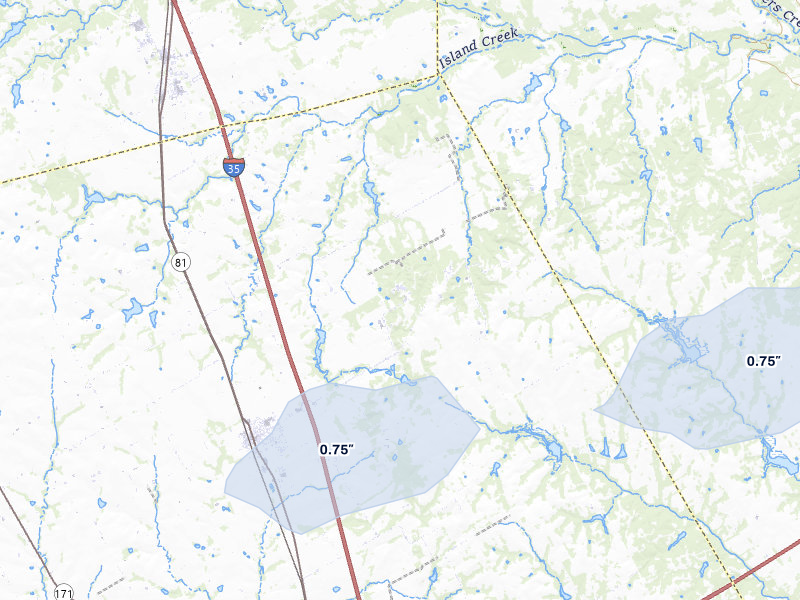 NEXRAD radar-signature map of the hail over Itasca, TX