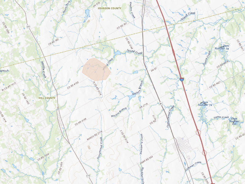 Radar-estimated hail-size map of the storm over Itasca, TX