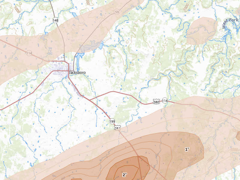 Radar-estimated hail-size map of the storm over Jacksboro, TX