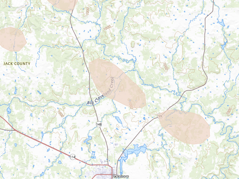 Radar-estimated hail-size map of the storm over Jacksboro, TX on Jun 23, 2026