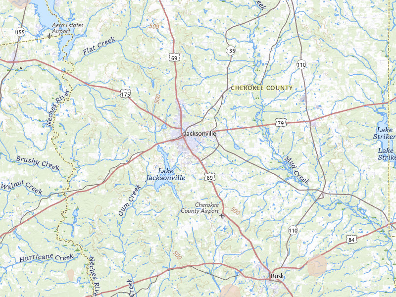 Radar-estimated hail-size map of the storm over Jacksonville, TX on Jul 5, 2026