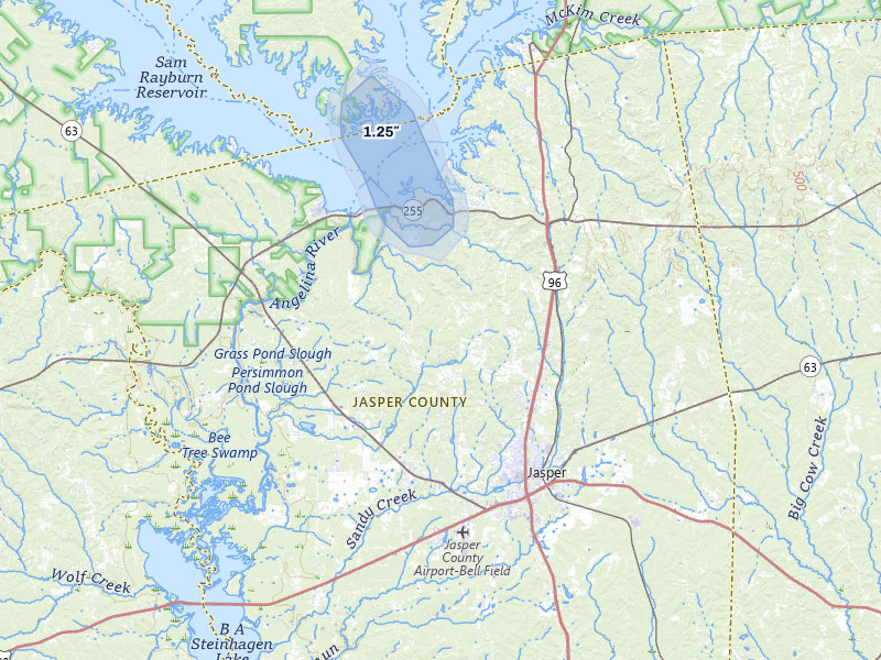 NEXRAD radar-signature map of the hail storm over Jasper, TX on May 10, 2026