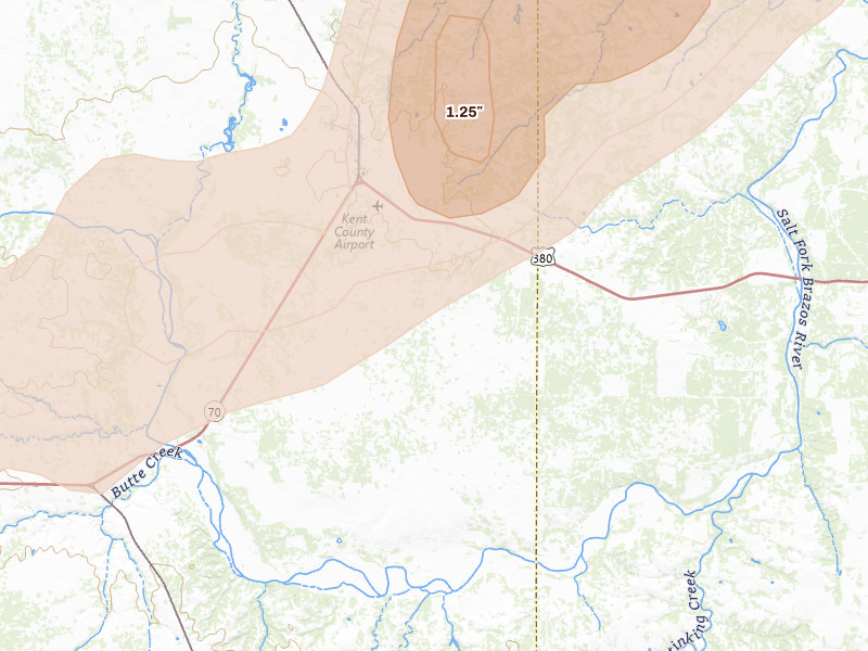 Radar-estimated hail-size map of the storm over Jayton, TX