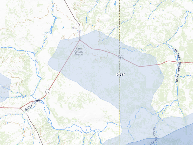 NEXRAD radar-signature map of the hail over Jayton, TX