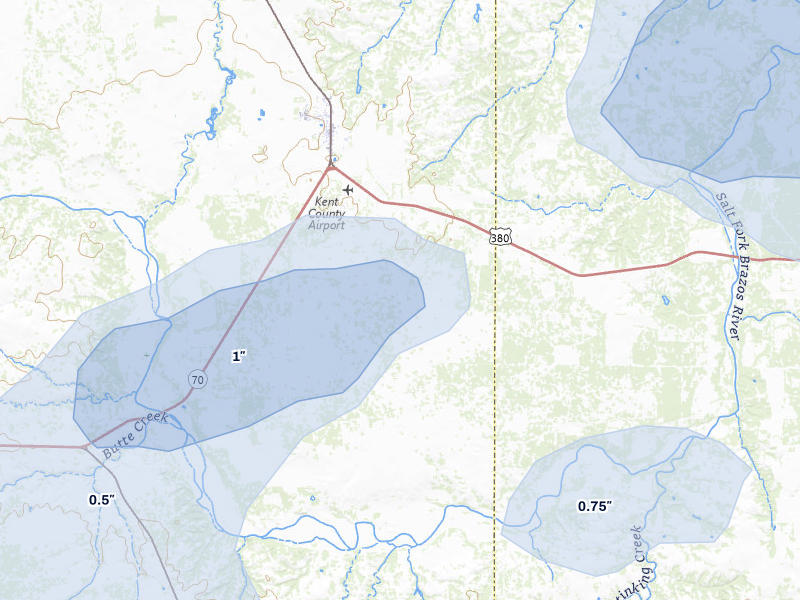 NEXRAD radar-signature map of the hail storm over Jayton, TX on Jul 5, 2026