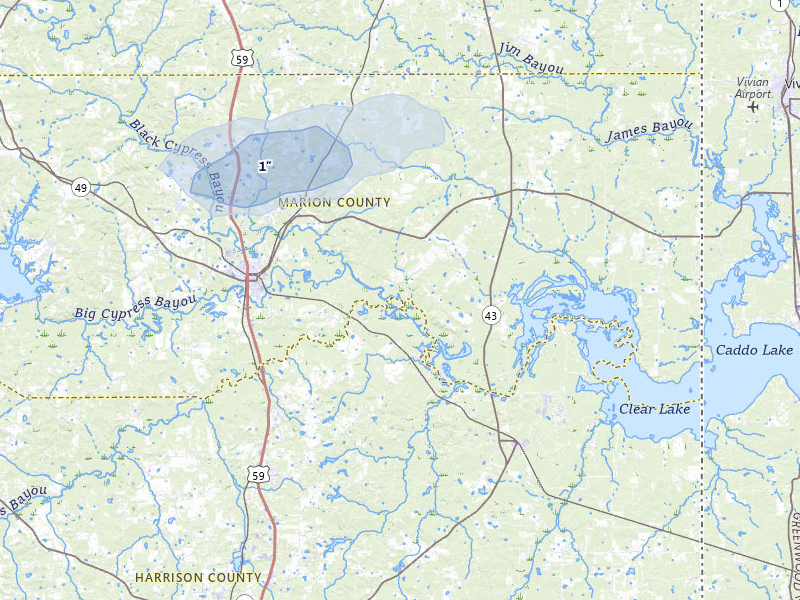 NEXRAD radar-signature map of the hail over Jefferson, TX