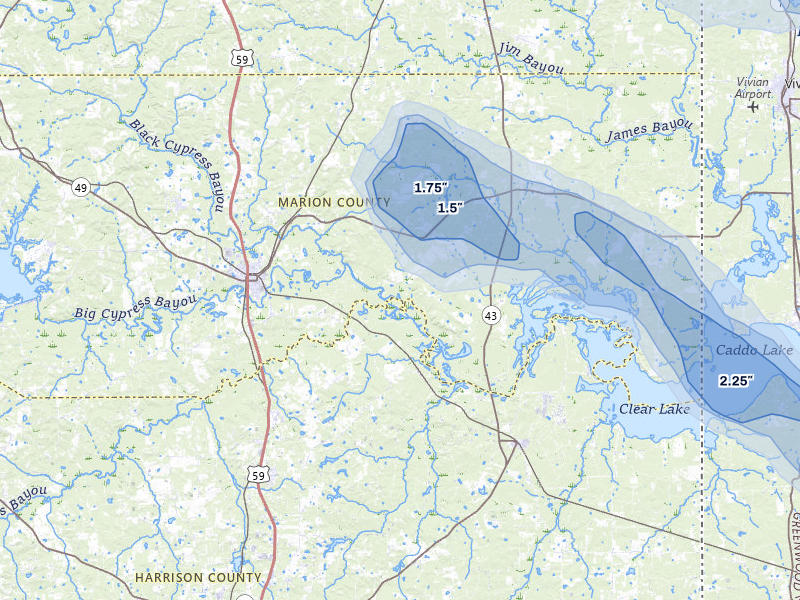NEXRAD radar-signature map of the hail over Jefferson, TX