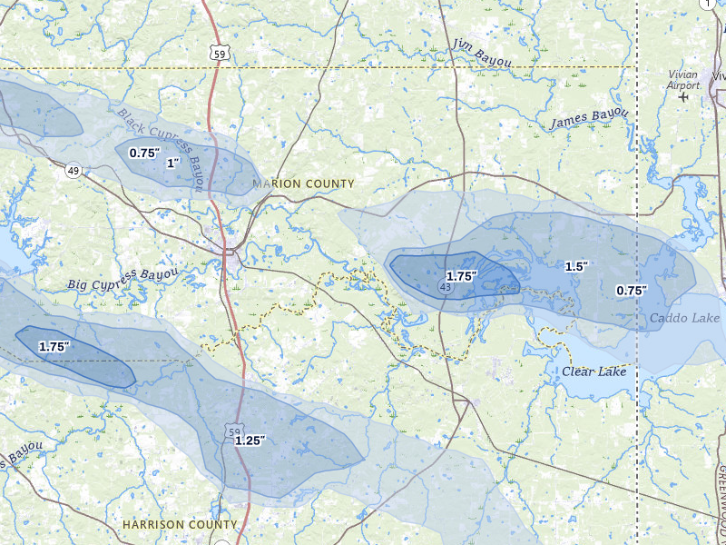 NEXRAD radar-signature map of the hail storm over Jefferson, TX on May 8, 2026