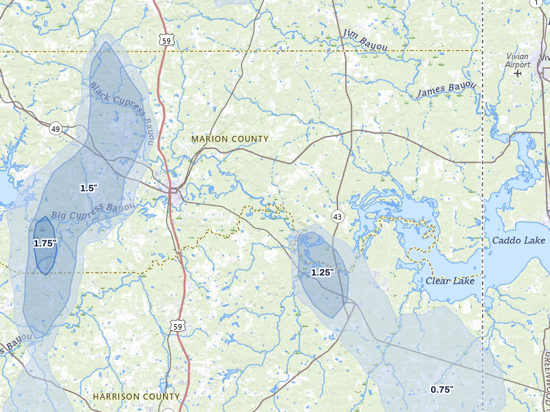 NEXRAD radar-signature map of the hail over Jefferson, TX