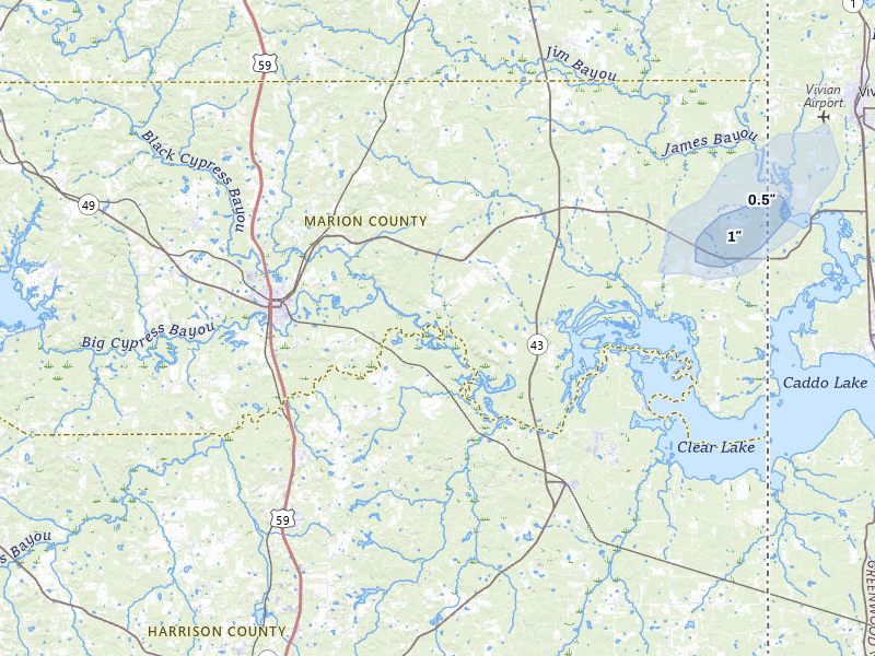 NEXRAD radar-signature map of the hail storm over Jefferson, TX on Jul 12, 2026