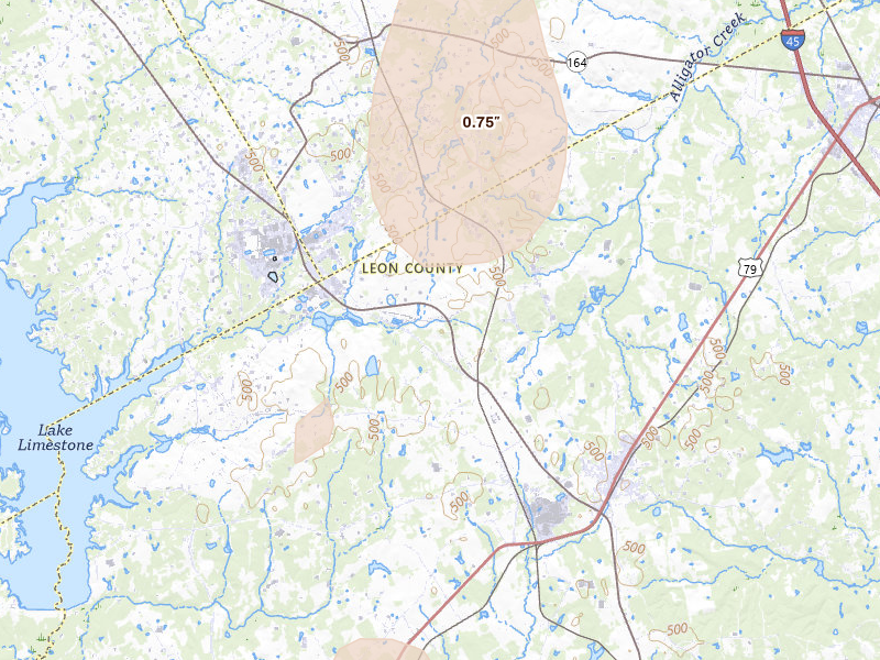 Radar-estimated hail-size map of the storm over Jewett, TX on May 26, 2026